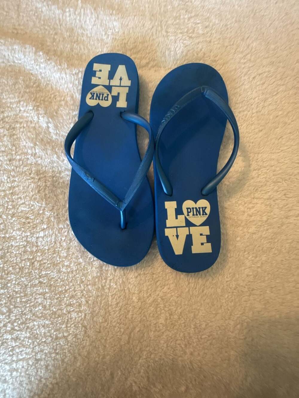 Y2K Victoria's Secret PINK Blue 'Love PINK' Graphic Flip Flop Sandals